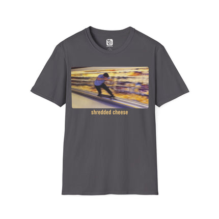 Shredded Cheese Skater Soft Cotton Unisex T-Shirt in Charcoal .