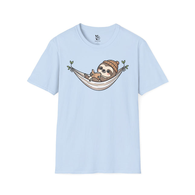 Cute Lazy Sloth Soft Cotton Unisex T-Shirt in Light Blue .