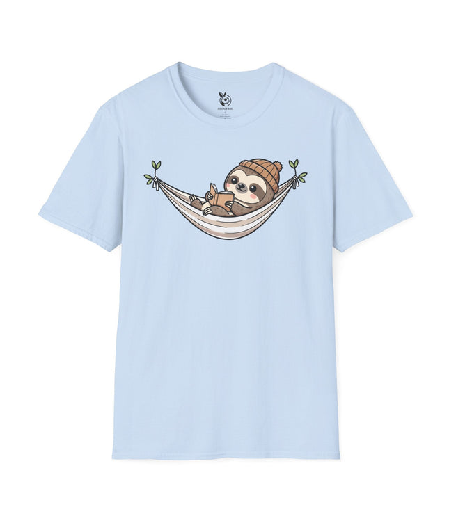 Cute Lazy Sloth Soft Cotton Unisex T-Shirt in Light Blue .