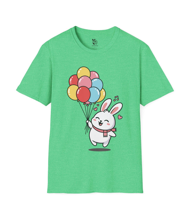 Cute Kawaii Balloon Bunny Soft Cotton Unisex T-Shirt in Heather Irish Green .