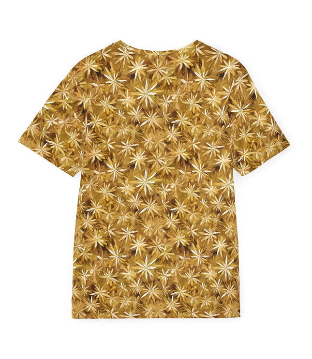 The back of a soft polyester sports jersey featuring a gold pattern of starbursts.