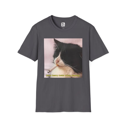 Slow Heavy Metal Cat Unisex T-Shirt in Charcoal .
