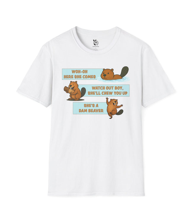 Dam Beaver Unisex T-Shirt in White .