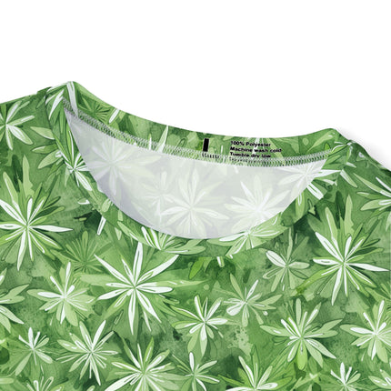 The neck of a soft polyester sports jersey featuring a green pattern of starbursts.