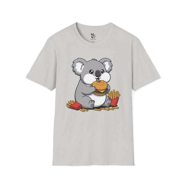 Cute Hungry Koala Soft Cotton Unisex T-Shirt in Ice Grey .