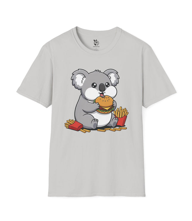 Cute Hungry Koala Soft Cotton Unisex T-Shirt in Ice Grey .