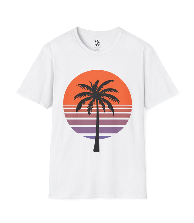 Retro Palm Tree Unisex Soft Cotton T-Shirt in White .