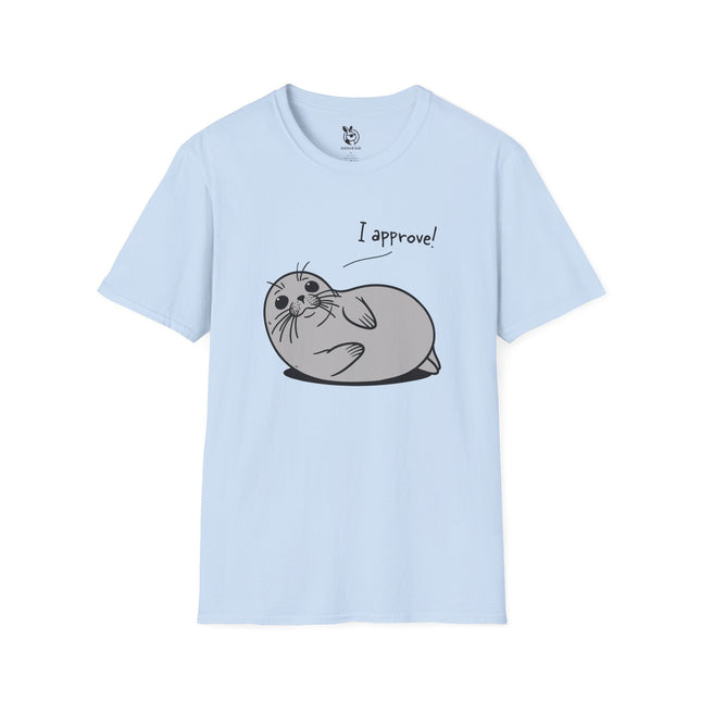 Seal of Approval Unisex T-Shirt in Light Blue .