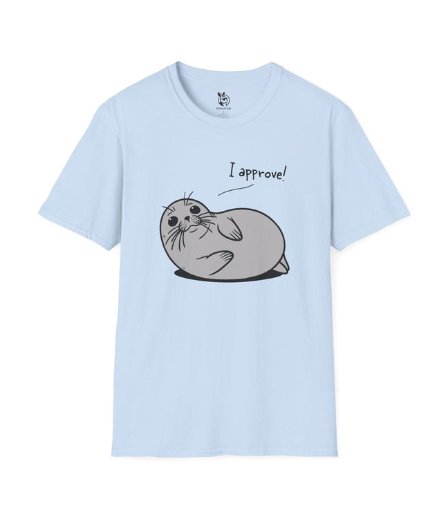 Seal of Approval Unisex T-Shirt in Light Blue .