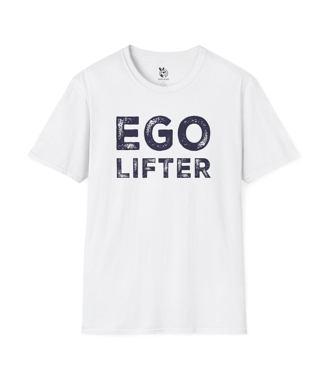 White t-shirt with 'EGO LIFTER' text