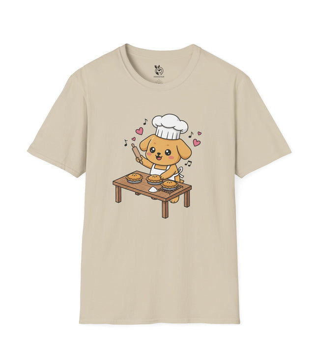 Cute Puppy Chef Soft Cotton Unisex T-Shirt in Sand .