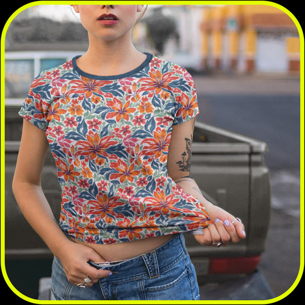 Person wearing a colorful floral-patterned shirt in front of a gray truck.